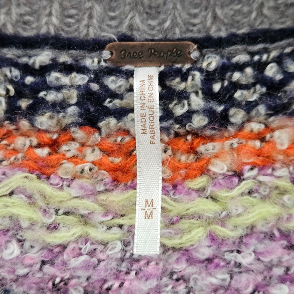 Free People Fair Isle Cropped Wool Blend Sweater Gray Orange Blue Multi L/XL - Picture 8 of 11